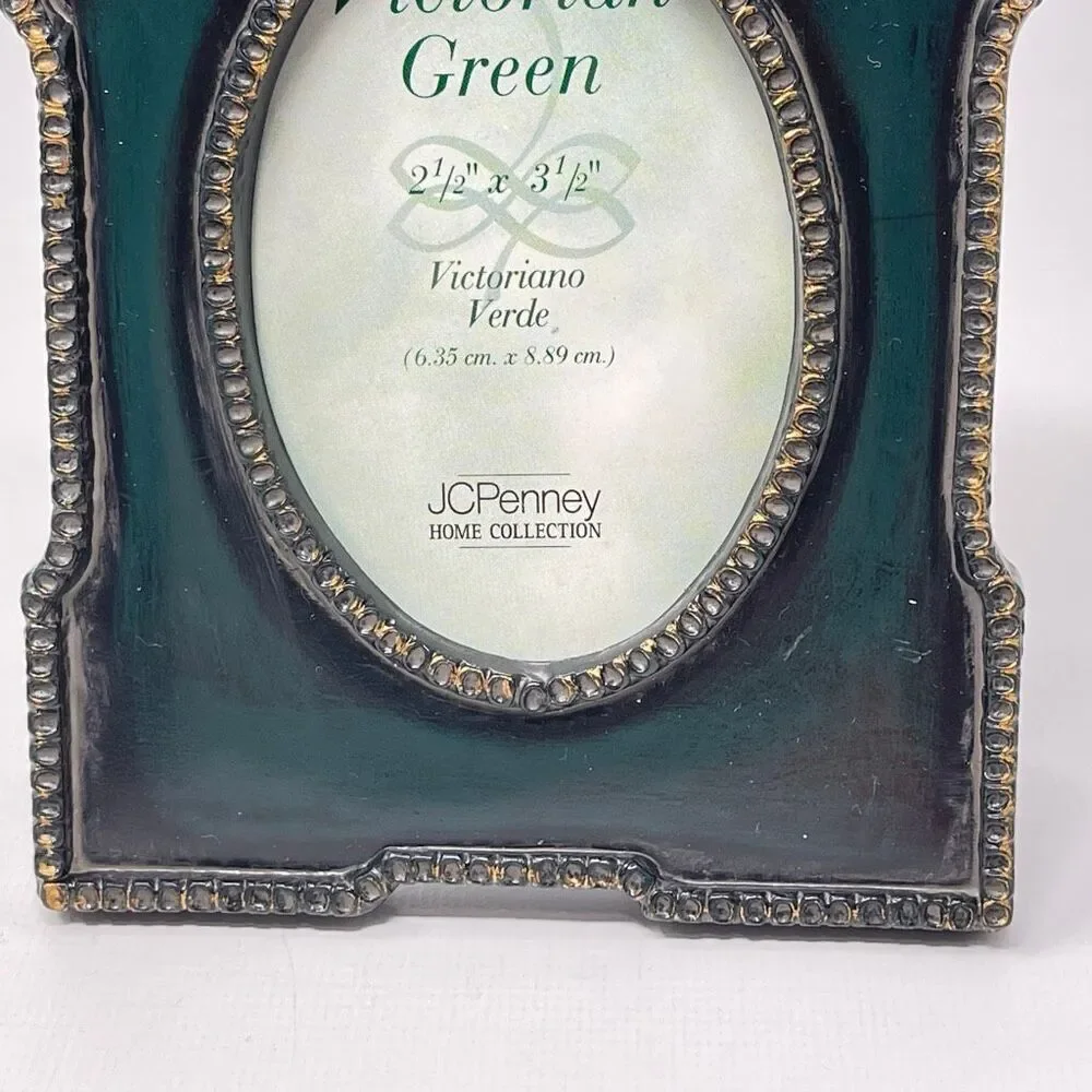 JCPenney Home Picture Frame Victorian Green Ornate Oval 2.5x3.5 Mini Frame
